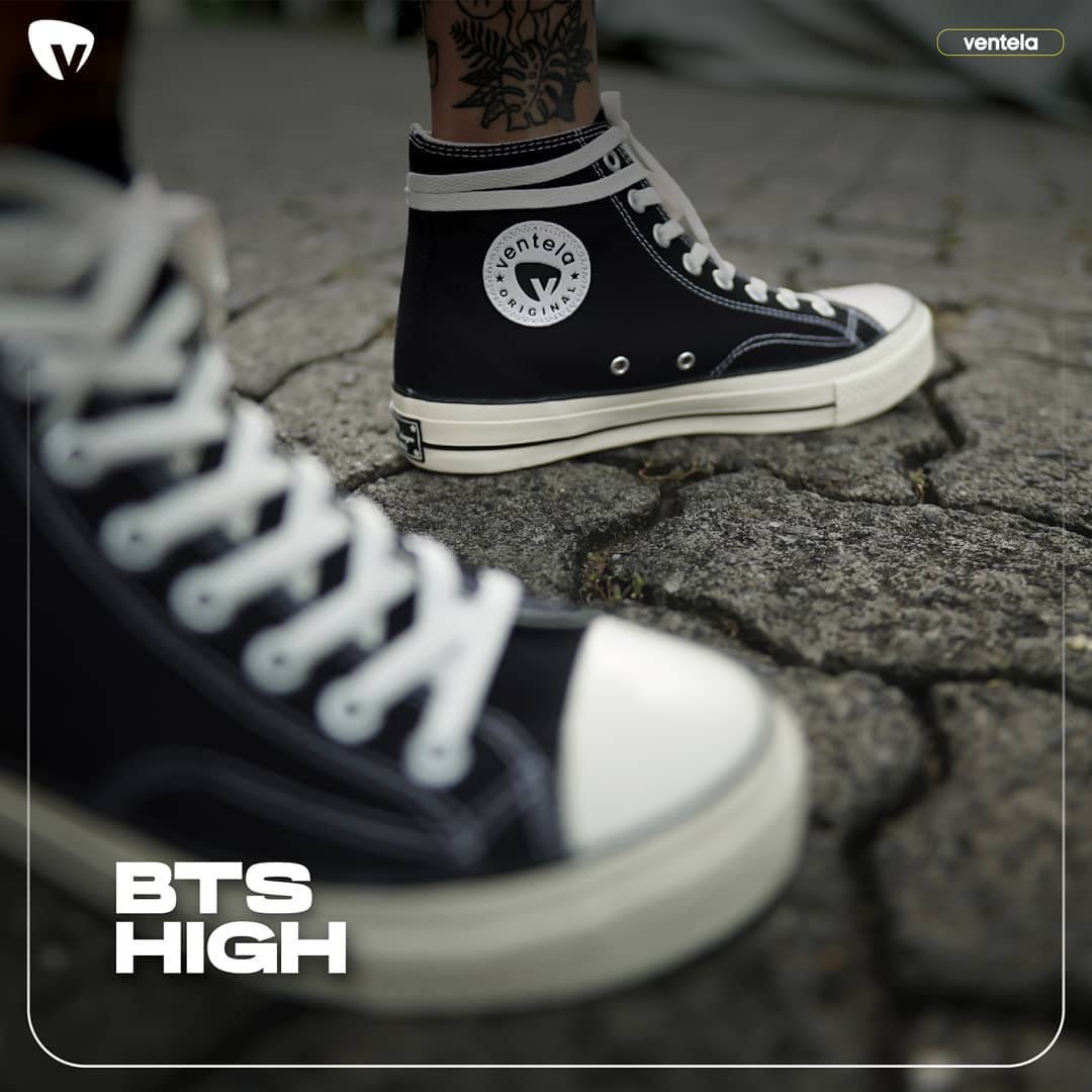 Sepatu Sekolah Hitam Ventela BTS High Black Natural