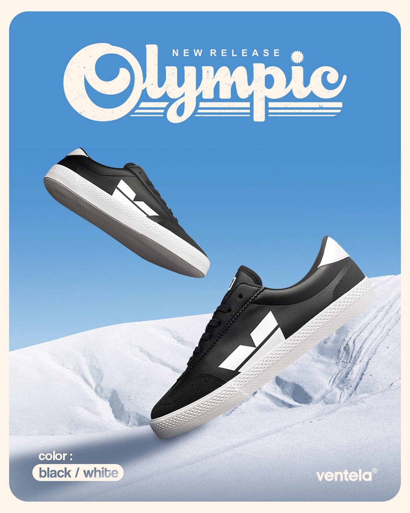 Sepatu Olah Raga Ventela Olympic Black White